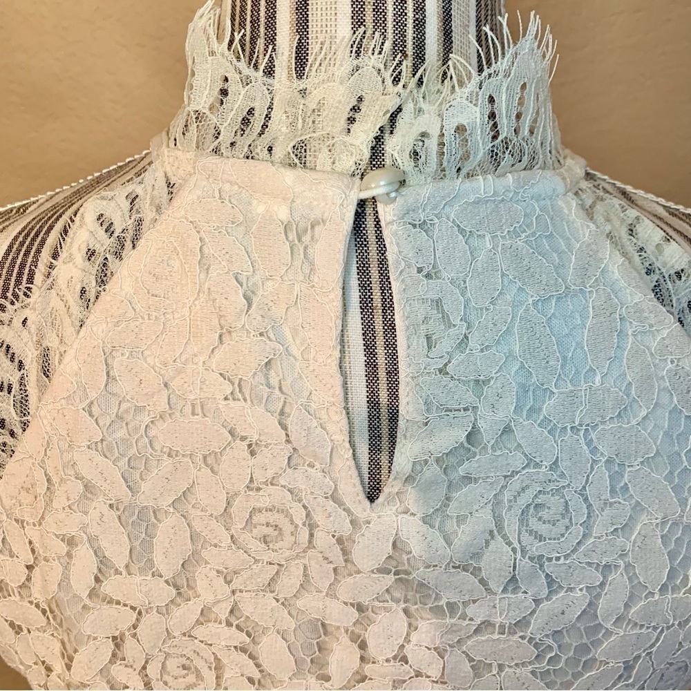 NEW Boho Lace Top Small Ivory / Cream Sleeveless Shirt w/Lace Layer Classy - Picture 9 of 16